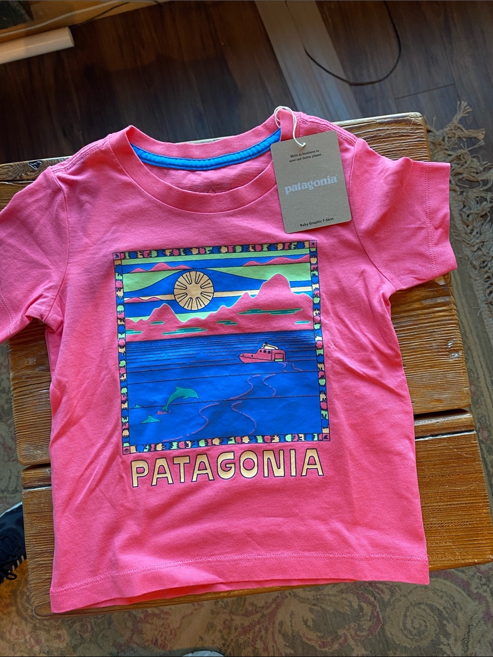 Patagonia Kids Pink Tee with Ocean Graphic